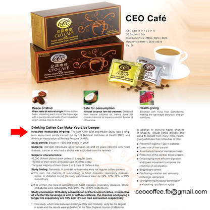 CEO Cafe 3 IN 1 & 4in1 (Coffee) Supereme Lingzhi - Health & Beauty Hub